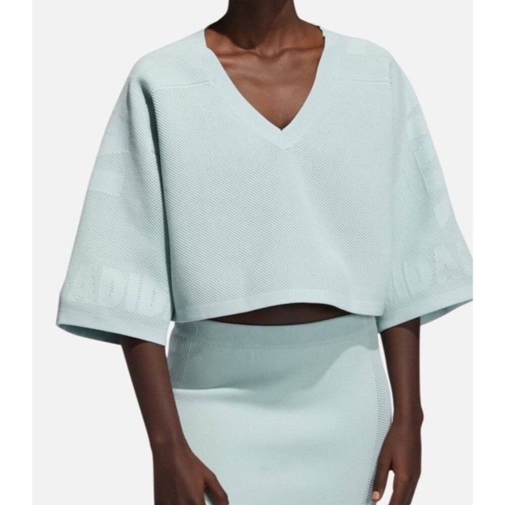 ADIDAS IVY PARK Beyoncé Mint Green Knitted Mesh Crop Top Shirt Jersey 2XL - Picture 12 of 16